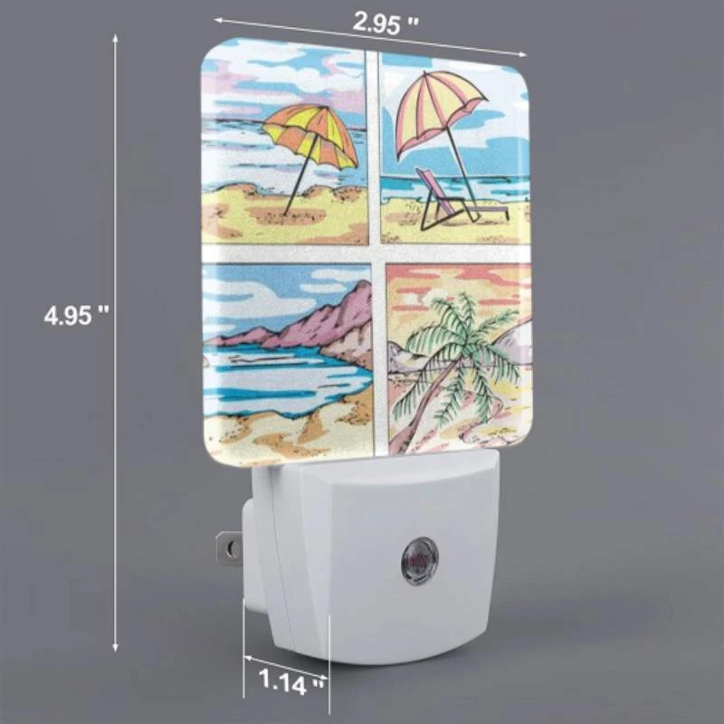 Night Light Set of 2, A series of four pictures of a beach with umbrellas and chairs. Night Light Set Of 2, A Series Of Four Pictures Of A Beach With Umbrellas And Chairs. -Nuas Diy Shop 194d2c212fe9746f03f5f2e60cc3fde44feb8a23