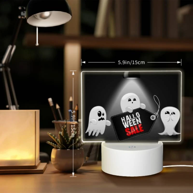 Rectangular Acrylic Night Light, A ghost holding a Halloween sale sign. Rectangular Acrylic Night Light, A Ghost Holding A Halloween Sale Sign. -Nuas Diy Shop 1aeb9deaaec0785551fd79beb260de7e7d240da0