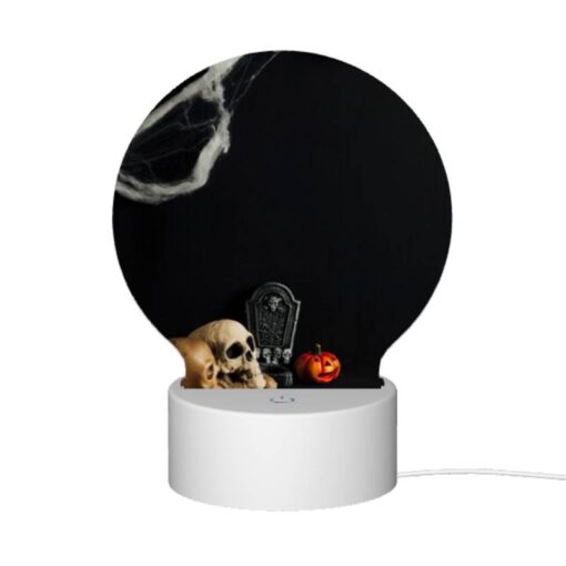 Round Acrylic Night Light, A Skeleton And A Pumpkin Are Sitting On A Table. -Nuas Diy Shop 1b7b8c74a5564827ff06257595671d803ccbbd86