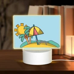 Rectangular Acrylic Night Light, A Cartoon Of A Beach With A Sun