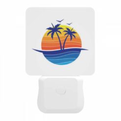 Night Light, A Blue And Orange Logo Of A Beach With Palm Trees. -Nuas Diy Shop 1c871e39ab5d907e566dad05ec10fe20e0b6ef62