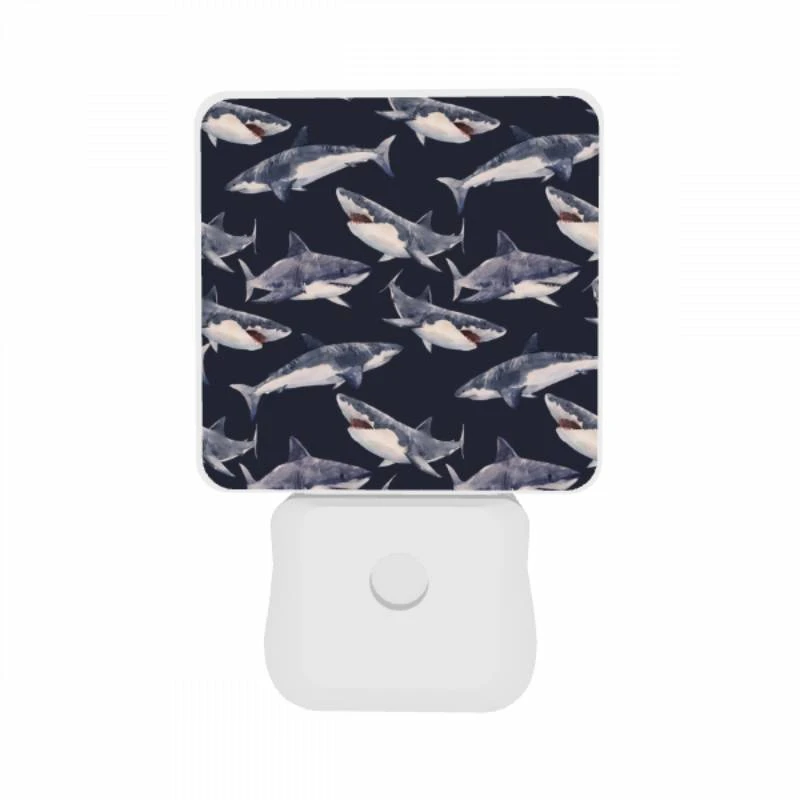 Night Light Set of 2, A pattern of sharks on a blue background. Night Light Set Of 2, A Pattern Of Sharks On A Blue Background. -Nuas Diy Shop 1d1b3fba75d9252a25e0648cd567bdf0e89374eb