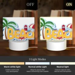 Rectangular Acrylic Night Light, A Colorful Cartoon Of A Beach With A Lighthouse And Palm Trees. -Nuas Diy Shop 1dda8722996be9e417b1278bf0e3c38b1e004e8e