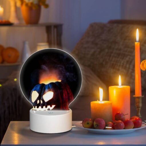 Round Acrylic Night Light, A Carved Pumpkin With A Face And A Flame In The Background. -Nuas Diy Shop 1e19fb2cd84f964acba75e920ab8c694be4aef10