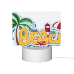 Rectangular Acrylic Night Light, A Colorful Cartoon Of A Beach With A Lighthouse And Palm Trees. -Nuas Diy Shop 1f8e8a446e1de27467c6c138149e377d54b54ce3