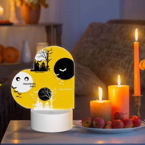 Love Acrylic Night Light, A Yellow Background With Three Black And White Images Of Halloween. -Nuas Diy Shop 1fa463c024eb308c66b8fb46f57d3386e06f8db5