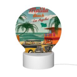 Round Acrylic Night Light, A Yellow Car Is Parked On The Beach In Malibu -Nuas Diy Shop 1fe782233a9cfe05cc53034849a6d145fe613ff4