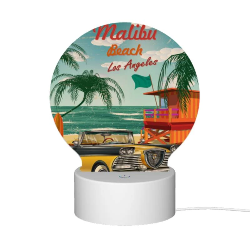 Round Acrylic Night Light, A yellow car is parked on the beach in Malibu Round Acrylic Night Light, A Yellow Car Is Parked On The Beach In Malibu -Nuas Diy Shop 1fe782233a9cfe05cc53034849a6d145fe613ff4