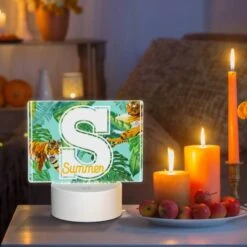 Rectangular Acrylic Night Light, A Colorful Image Of A Tiger And A Palm Tree With The Letter S In The Middle. -Nuas Diy Shop 2036005a0b6de03b71a1c5bc673f82ff7c96de82