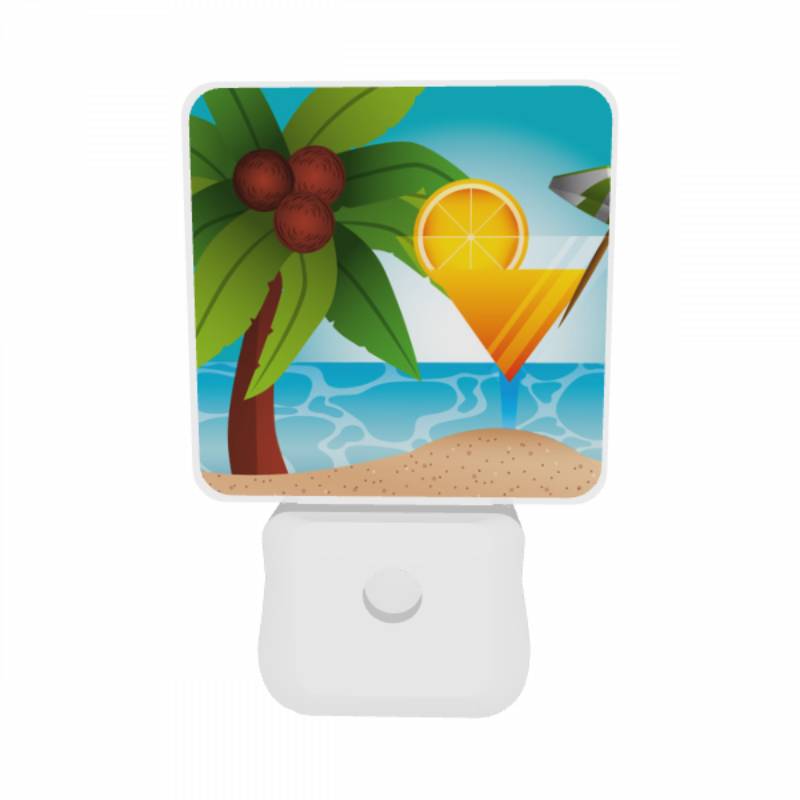 Night Light Set of 2, A cocktail is served on a beach with palm trees and a lemon in the background. Night Light Set Of 2, A Cocktail Is Served On A Beach With Palm Trees And A Lemon In The Background. -Nuas Diy Shop 2072ffb8f31bc04a13376133645239cb020123fa