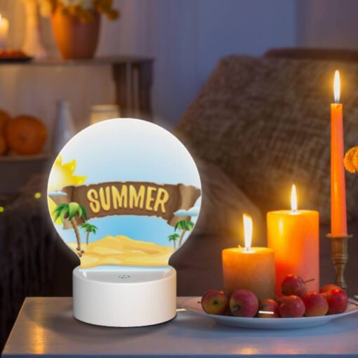Round Acrylic Night Light, A Sign That Says "Summer" On A Beach. -Nuas Diy Shop 21bd387a0eafb5e2c89461a30b416030d6db5969