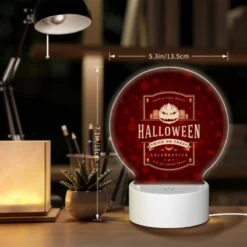 Round Acrylic Night Light, A Red And White Halloween Poster With A Pumpkin On It. -Nuas Diy Shop 22078684d0b68e5c592f4db37bea8ae616d1e2b3