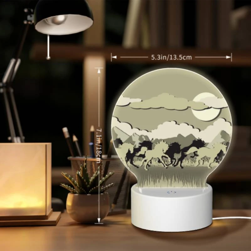 Round Acrylic Night Light, A group of horses running in a field. Round Acrylic Night Light, A Group Of Horses Running In A Field. -Nuas Diy Shop 2241406a1586e398268925f9a0b2da607da443ae