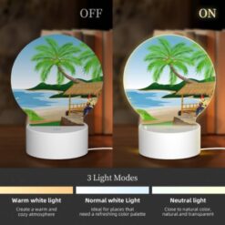 Round Acrylic Night Light, A Man Is Sitting Under A Palm Tree On A Beach. -Nuas Diy Shop 22e21752826720e79cc4d7acc5019eb29e76f601