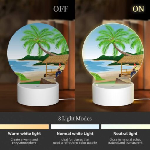 Round Acrylic Night Light, A Man Is Sitting Under A Palm Tree On A Beach. -Nuas Diy Shop 22e21752826720e79cc4d7acc5019eb29e76f601