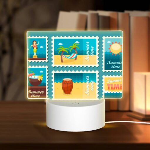 Rectangular Acrylic Night Light, A Collection Of Six Postage Stamps Featuring Beach And Sun-related Themes. -Nuas Diy Shop 239ef04a172c9b4aca3578bbcbef538ecd8b3b43