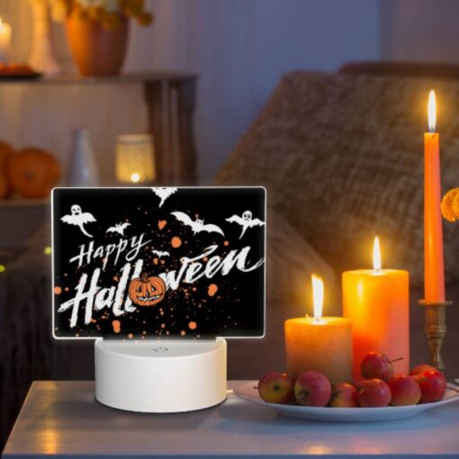 Rectangular Acrylic Night Light, A Black Background With Orange And White Bats And A Pumpkin. -Nuas Diy Shop 23db64f40aaca7fbe28aacc6dd8b6558136276d5