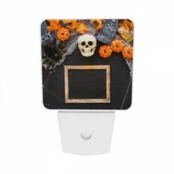 Night Light Set Of 2, A Black Frame With A Skull And Pumpkins In The Background. -Nuas Diy Shop 24213a9e6e9ff40a639fbbfa47c93a6b62767a42