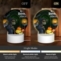Round Acrylic Night Light, A Skeleton Dressed In A Costume Is Holding A Scythe And Standing Next To A Pumpkin. -Nuas Diy Shop 24575614a85d39fc4e12ae78a75d54468efa54b2