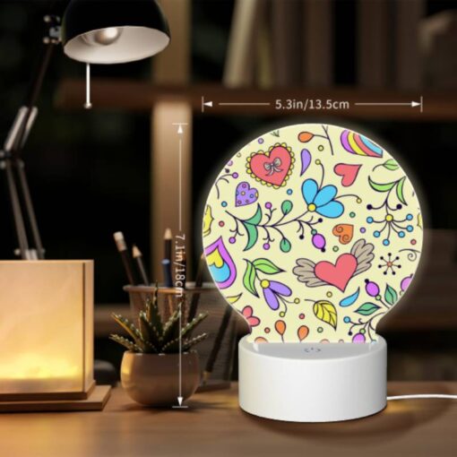 Round Acrylic Night Light, A Colorful Floral Pattern With Hearts And Flowers. -Nuas Diy Shop 248816b5bbc3b9c4ba5964ca8020b88edb26ee3a