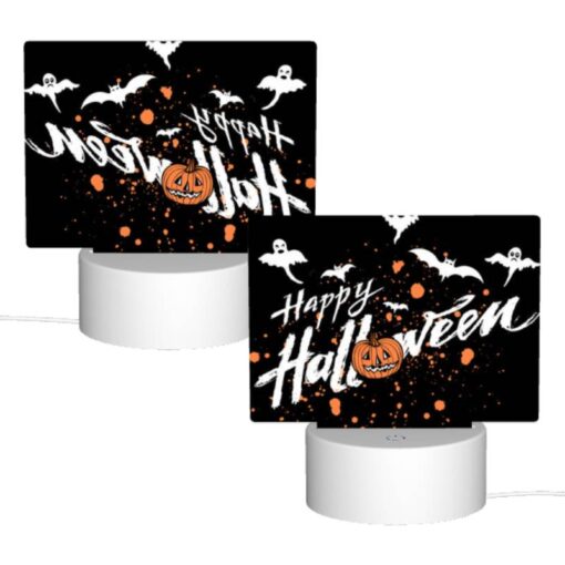 Rectangular Acrylic Night Light, A Black Background With Orange And White Bats And A Pumpkin. -Nuas Diy Shop 2490c2a8ba57092080331f49ce51625ca95d1609