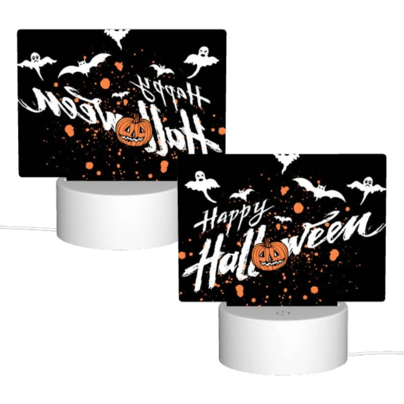 Rectangular Acrylic Night Light, A black background with orange and white bats and a pumpkin. Rectangular Acrylic Night Light, A Black Background With Orange And White Bats And A Pumpkin. -Nuas Diy Shop 2490c2a8ba57092080331f49ce51625ca95d1609