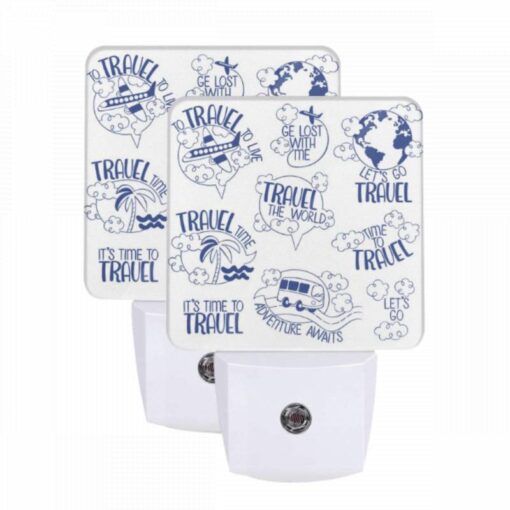 Night Light Set Of 2, A Collection Of Travel Stickers With Phrases Like "It's Time To Travel" And "Adventure Awaits." -Nuas Diy Shop 254cfb3215accf47e5f873cf33a8213912be06ca