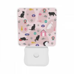 Night Light Set Of 2, A Cat Is Laying On A Pink Surface With A Cat House In The Background. -Nuas Diy Shop 259319326edfb707f671f8ad33b6af73bc49ad8d