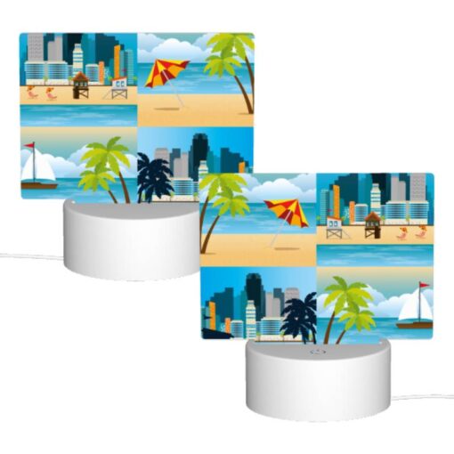 Rectangular Acrylic Night Light, A Cityscape With A Beach And Palm Trees. -Nuas Diy Shop 25a1ce41484a9686da6e1d65fd5671ce386e1224