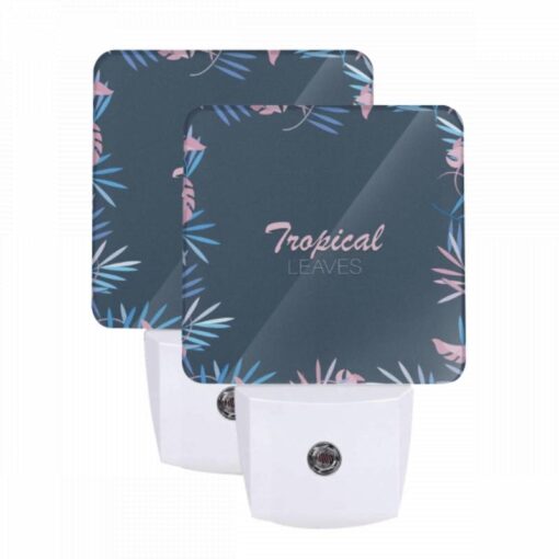 Night Light Set Of 2, A Blue And Pink Leaf Design With The Word Tropical In Pink. -Nuas Diy Shop 25ab0d50d1bb9becd3621ca827f494dfbd30a625
