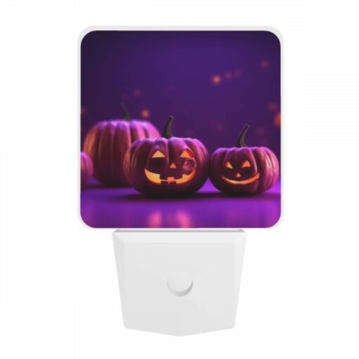 Night Light, Two Pumpkins With Faces Drawn On Them Sit On A Purple Background. -Nuas Diy Shop 263092eaabb00c2ca6e6af5fb1acd3d72b033b6e
