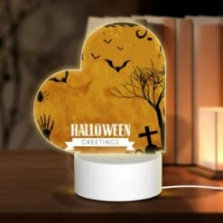 Love Acrylic Night Light, A Halloween Greetings Card With A Spider And Bats On It.