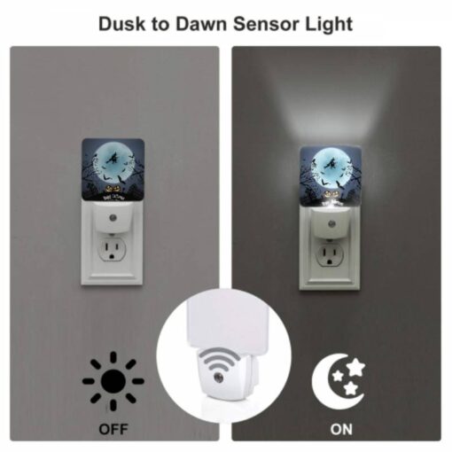 Night Light Set Of 2, A Witch Flies Over A Moonlit Night With A Full Moon And Bats Flying Around. -Nuas Diy Shop 27d0d932a7a1c724ec17467f2e68e86745ab8743