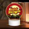 Round Acrylic Night Light, A Red Background With A Yellow And Red Banner That Says "Happy Halloween." -Nuas Diy Shop 27dc193aa3a9d8944deaa4ca72cff86706b0c166