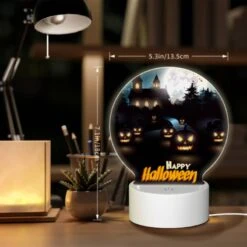 Round Acrylic Night Light, A Halloween Scene With A House And Pumpkins. -Nuas Diy Shop 28953d59fb072b050de02905225d0c50fd539e44