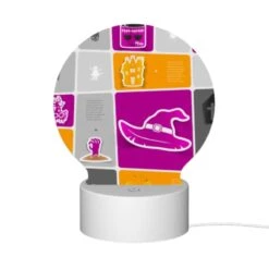 Round Acrylic Night Light, A Collection Of Halloween Images On A Pink Background. -Nuas Diy Shop 289d95a0507a94b423116705315c81c9a42cf92d
