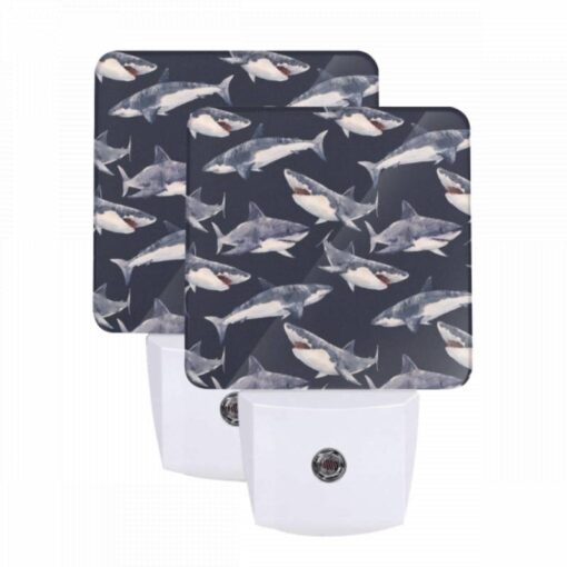 Night Light Set Of 2, A Pattern Of Sharks On A Blue Background. -Nuas Diy Shop 290981deb50dfd7c26d82c3cf6fa9f04b4c446f0
