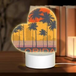 Love Acrylic Night Light, A Sunset Over A City With The Word Florida Written In The Foreground.