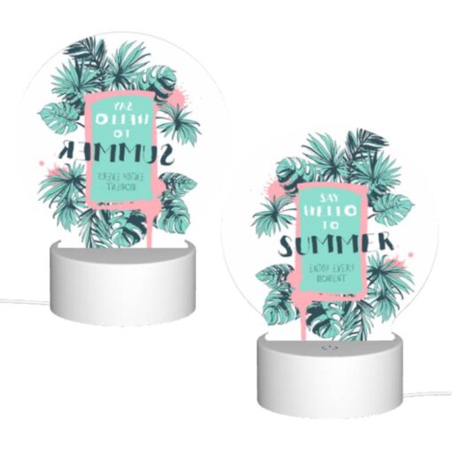 Round Acrylic Night Light, A Colorful Poster That Says "Say Hello To Summer" With A Palm Tree On It. -Nuas Diy Shop 2b80efb9b170d87fd5ff24a14808d5179780a862