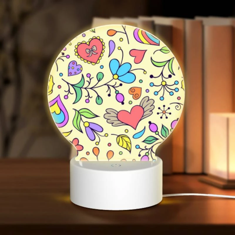 Round Acrylic Night Light, A colorful floral pattern with hearts and flowers. Round Acrylic Night Light, A Colorful Floral Pattern With Hearts And Flowers. -Nuas Diy Shop 2bc68c16b862fa25edbcb05b096f2951ff74f1ce