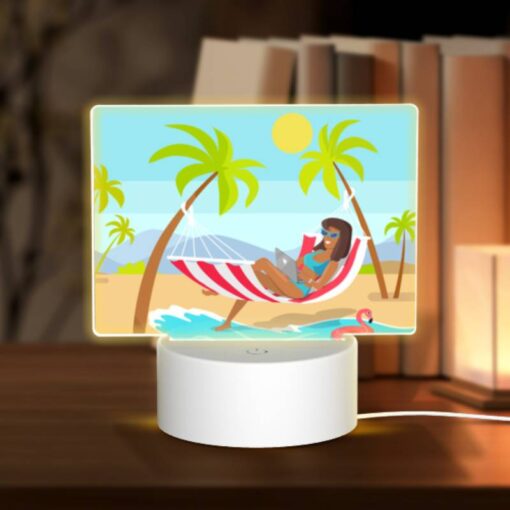 Rectangular Acrylic Night Light, A Woman Is Sitting In A Hammock On The Beach -Nuas Diy Shop 2bd9b6720179dd51f7c1a98ed7a89202c8310654