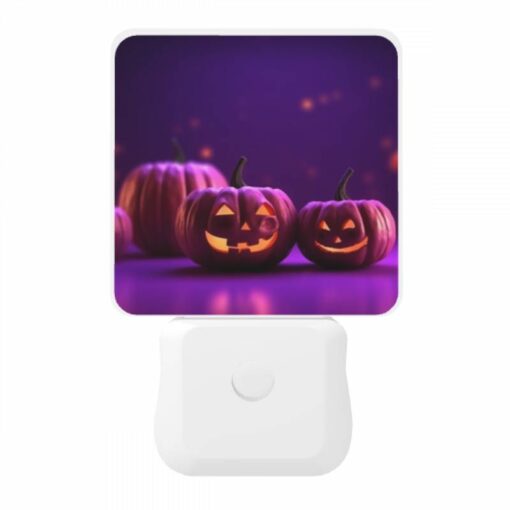 Night Light, Two Pumpkins With Faces Drawn On Them Sit On A Purple Background. -Nuas Diy Shop 2bda16d457da9361b602e42e66d2049003605547