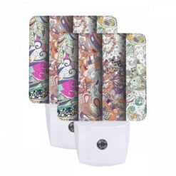 Night Light Set Of 2, Four Different Colored Paintings Of Flowers.