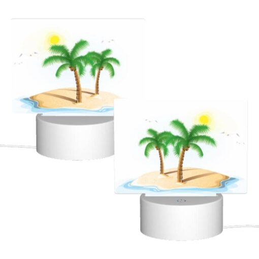 Rectangular Acrylic Night Light, A White Drawing Of A Palm Tree On A Sandy Beach. -Nuas Diy Shop 2c47060ada51a3cd05bdea8c92fc3949acf0e386