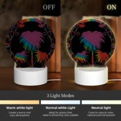 Round Acrylic Night Light, A Colorful Image Of A Palm Tree With A Rainbow Background. -Nuas Diy Shop 2cc0eec2402eca777ecbec93935b15084450e33b