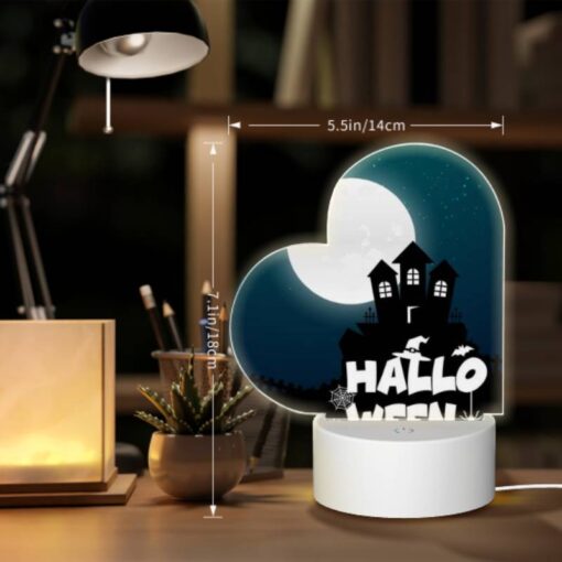 Love Acrylic Night Light, A House With A Moon In The Background And The Words Halloween Written Below It. -Nuas Diy Shop 2cca5aad62e6170f1d74e547beb7fad044722c0a