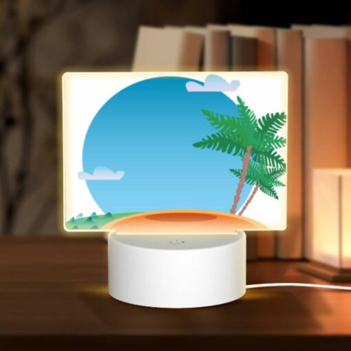 Rectangular Acrylic Night Light, A Palm Tree Is On A Beach With A Blue Sky And Clouds In The Background. -Nuas Diy Shop 2d0810f6893c61398db5af7e3d3b0acafed1da74