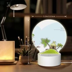 Round Acrylic Night Light, A Cartoon Of A Hill With A Palm Tree And A Bottle Of Wine. -Nuas Diy Shop 2d6d44cd843b9cc8cae2a8fddbfacc6562b19dd3