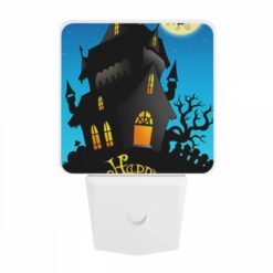 Night Light, A Black And White Drawing Of A Haunted House With A Yellow Banner That Says "Happy Halloween". -Nuas Diy Shop 2d8c7fa8244c76315b38769768909d138dd9e862