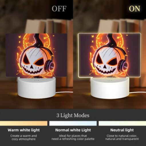 Rectangular Acrylic Night Light, A Cartoon Pumpkin Wearing Headphones. -Nuas Diy Shop 2f0f641994a56421c1c20f2250e19574b57e1e80